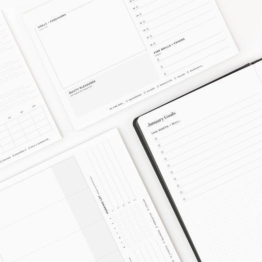 an array of organization tools like planners and notepads