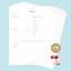 Stack of printed travel checklists with rM logo and Adobe PDF compatibility on a light blue background