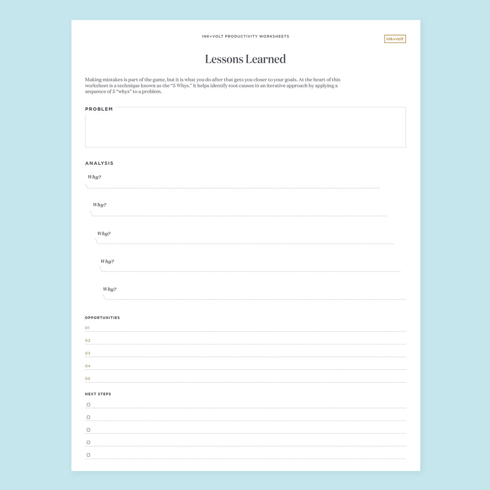 Ink Volt Lessons Learned Digital Worksheet