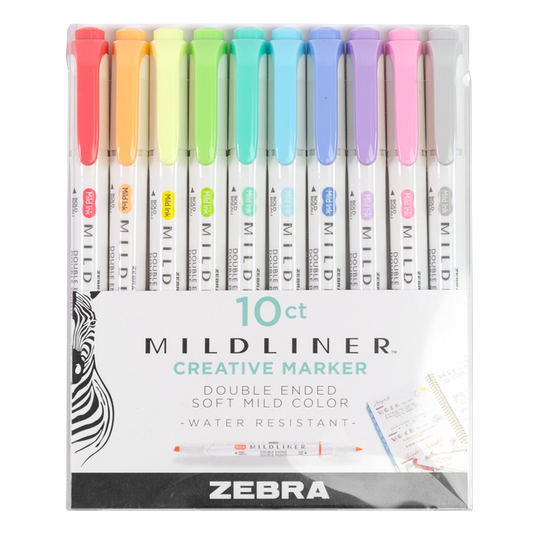 Zebra Double Ended Mildliner Markers - Assorted 10-Pack