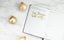 An Ink+Volt Planner sits on a desk with gold ornaments. The page reads”Big dreams, hard work”