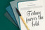 An array of green notebooks, with one open to a page with handwriting that says fortune favors the bold