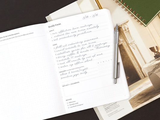 A weekly planner with a list of tasks written in cursive