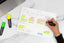 A full schedule written on a dashboard productivity pad with bright highlighters