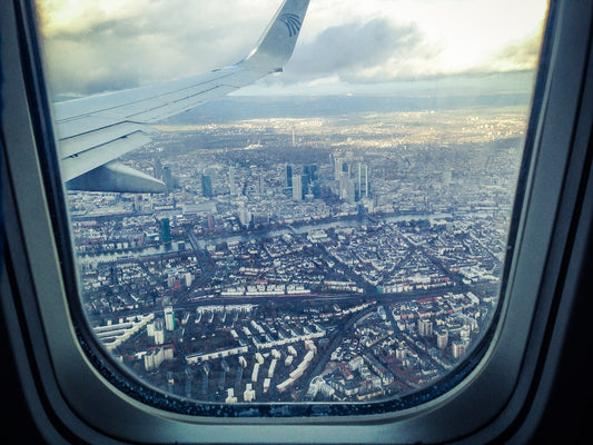 View of a city through an airplane window