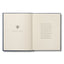 Open book with text and a logo on a white background