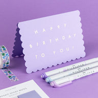 Scallop Happy Birthday - Single Card with purple accessories