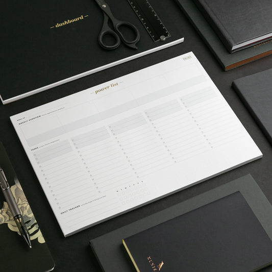 Ink+Volt Work Week Deskpad - A4 Size, 52-Sheet Hourly Scheduler, Gold Foil, Made In USA