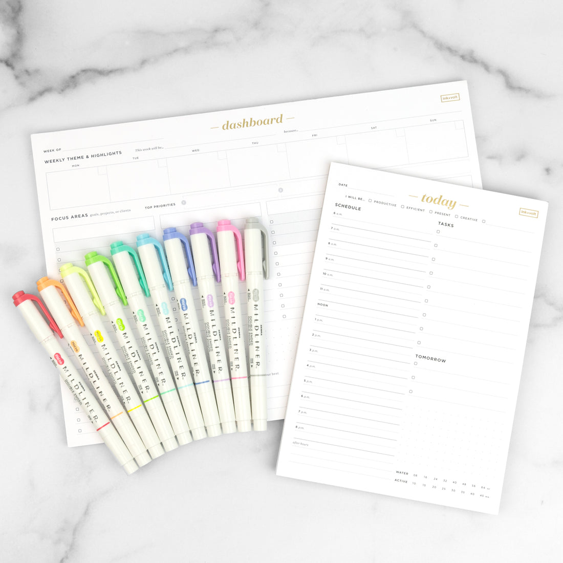 Dashboard + Today Organizer + Mildliners Productivity Bundle Ink+Volt