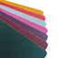 A fan arrangement of textured fabric or felt swatches in multiple colors, including dark teal, burgundy, purple, light blue, red, and yellow, on a white background.