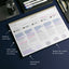 Planner with daily task list, weekly overview, habit tracker, and notes space on a desk.