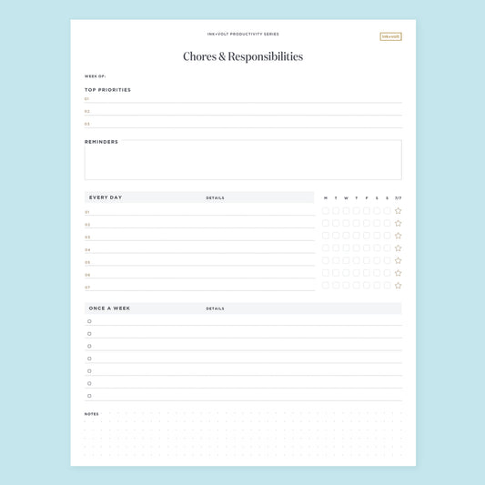 Ink+Volt Chores & Responsibilities Printable Worksheet