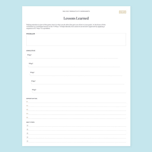 Ink+Volt Lessons Learned Printable Worksheet