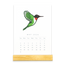 Calendar for May 2026 with a green bird illustration on a white background