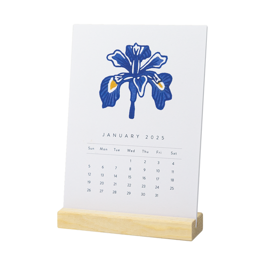 2025 Desktop Calendar January Page with blue flower