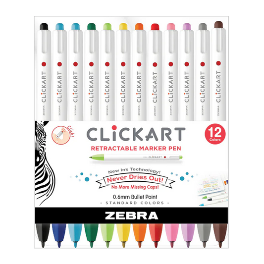 Zebra Clickart Felt Tip Markers - Assorted 12-Pack