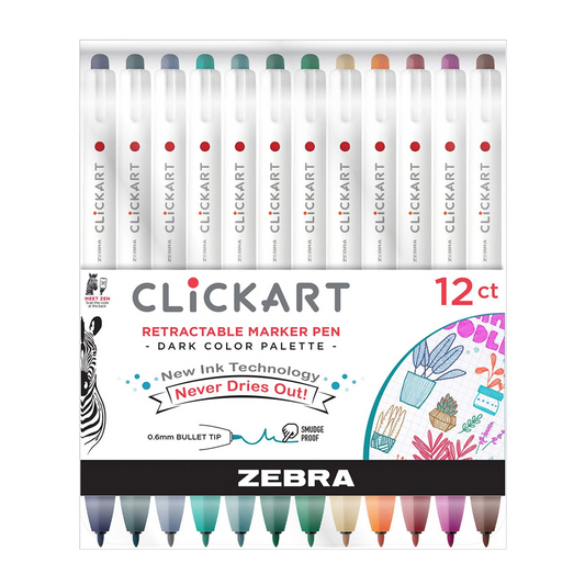 Zebra Clickart Felt Tip Markers - Assorted 12-Pack