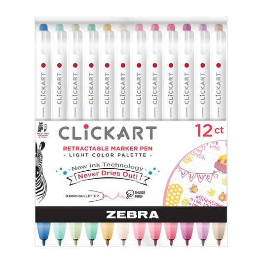 Zebra Clickart Felt Tip Markers - Assorted 12-Pack light