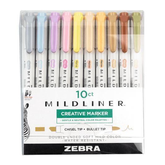  Zebra Pen Mildliner Brush Marker, Double Ended Brush and Fine  Tip Pen, Assorted Soft Colors, 10 Pack : Office Products
