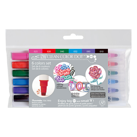 Kuretake Clean Color Dot Twin Tip - Assorted 6-Pack