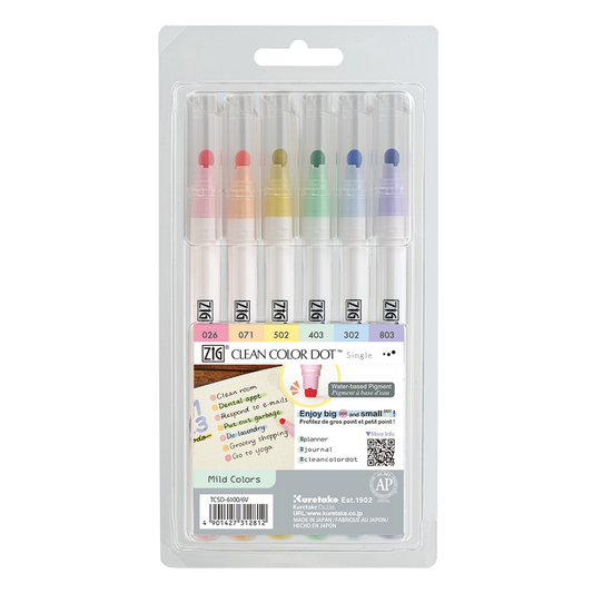 Kuretake Clean Color Dot Single Tip - Assorted 6-Pack mild
