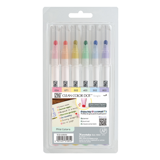 Kuretake Clean Color Dot Single Tip - Assorted 6-Pack