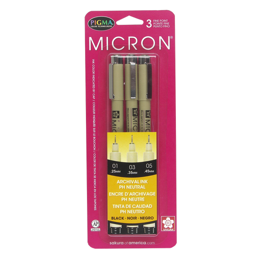 Sakura Pigma Micron BLACK SET of 3 Waterproof Pen Archival Pen