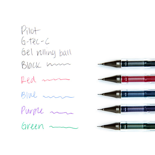 Pilot G-Tec-C Gel Rolling Ball Assorted Color 5-pack swatch