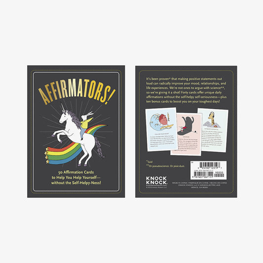 KnockKnock affirmators card set box front and back