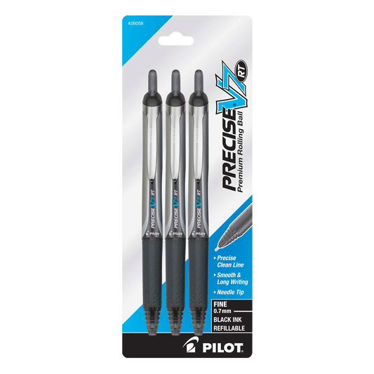 Pilot Precise V7 Rolling Ball Retractable Pen 3-Pack black